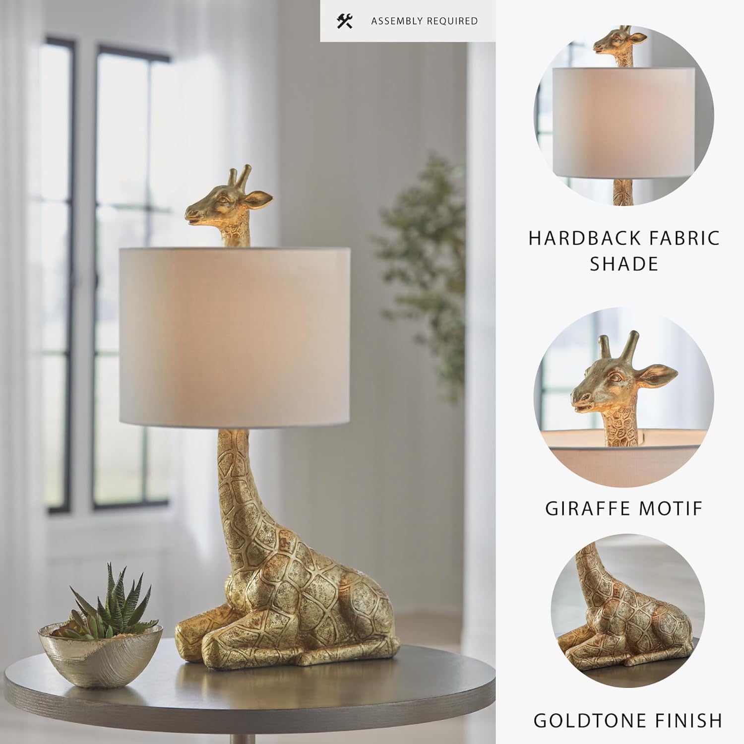 Signature Design by Ashley Ferrison Contemporary Polyresin Giraffe Table Lamp with On-Off Switch, Metallic & White