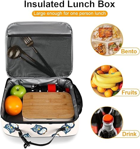 Miniatura 7 de Lonchera reutilizable con diseño de búho, bolsa de almuerzo aislada, lonchera para comida y alimentos, bolsa de mano para mujeres, niños, niñas,