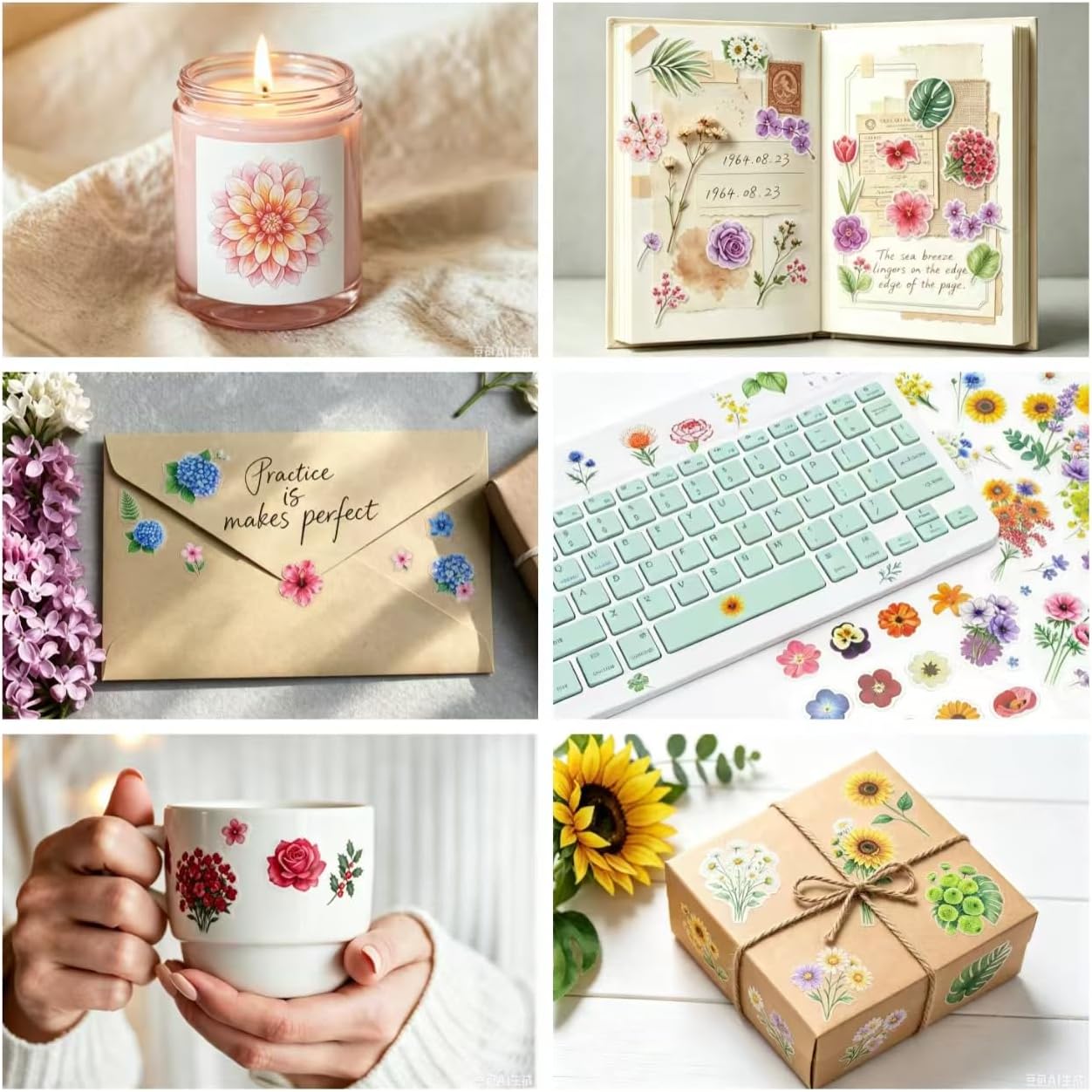 316Pcs Transparent Flower Stickers for Scrapbooking, Floral Decals Tweezer