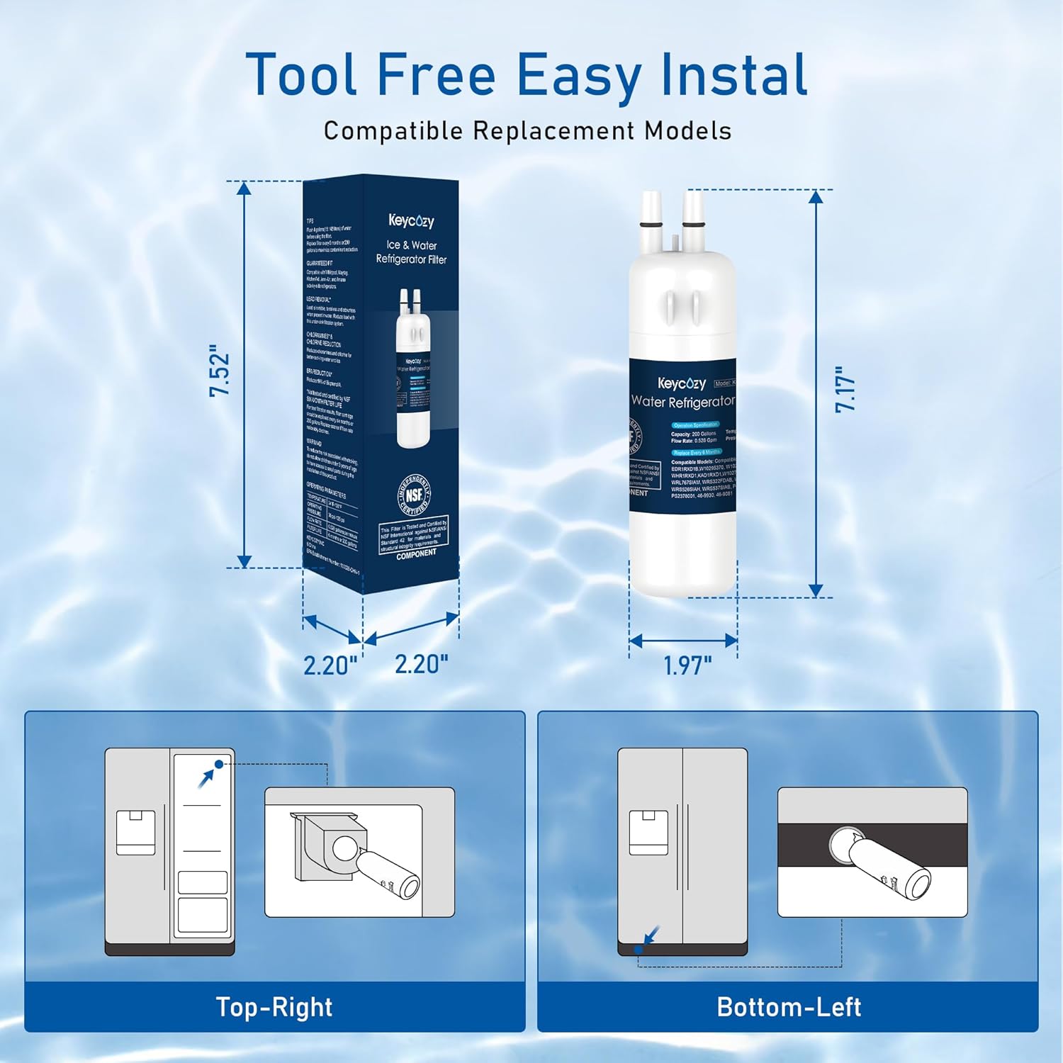 K001 Refrigerator Water Filter Replacement for EDR1RXD1, Everydrop Filter 1, W10295370, WHR1RXD1, KAD1RXD1, P4RFWB, P8RFWB2L, Compatible for Kenmore 46-9930, 46-9081 (3)