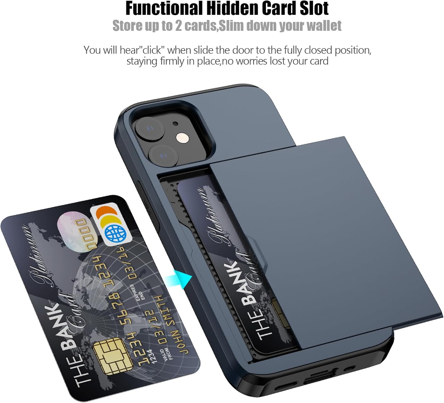 Nvollnoe for iPhone 12 Mini Case with Card Holder Heavy Duty Protective Dual Layer Shockproof Hidden Card Slot Slim Wallet Case for iPhone 12 Mini for Men&Women(Blue) - Image 2