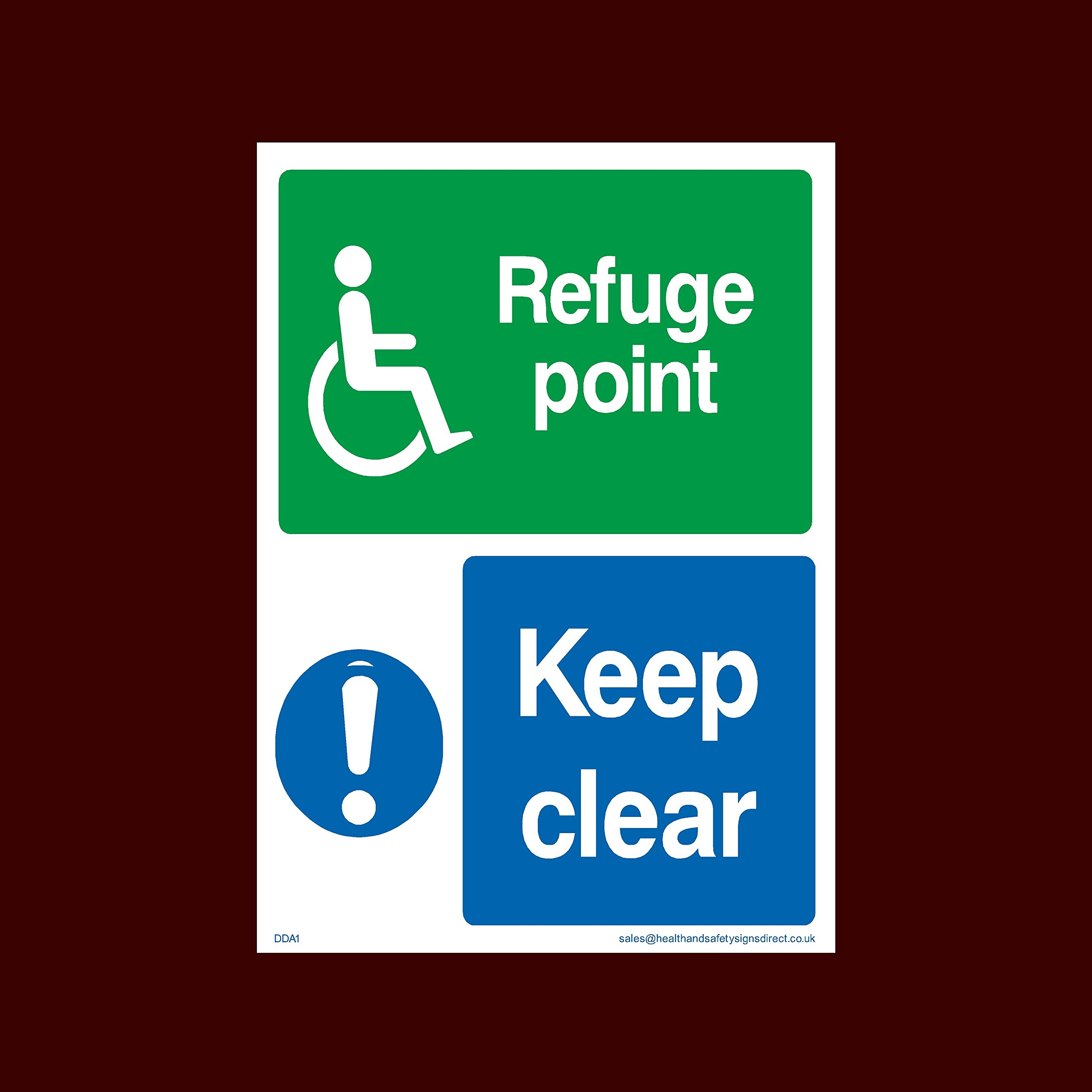 Refuge Point Keep Clear Sticker/Self Adhesive Sign - Fire, Disabled, Wheelchair, Ramp, Parking, Emergency - (DDA1)