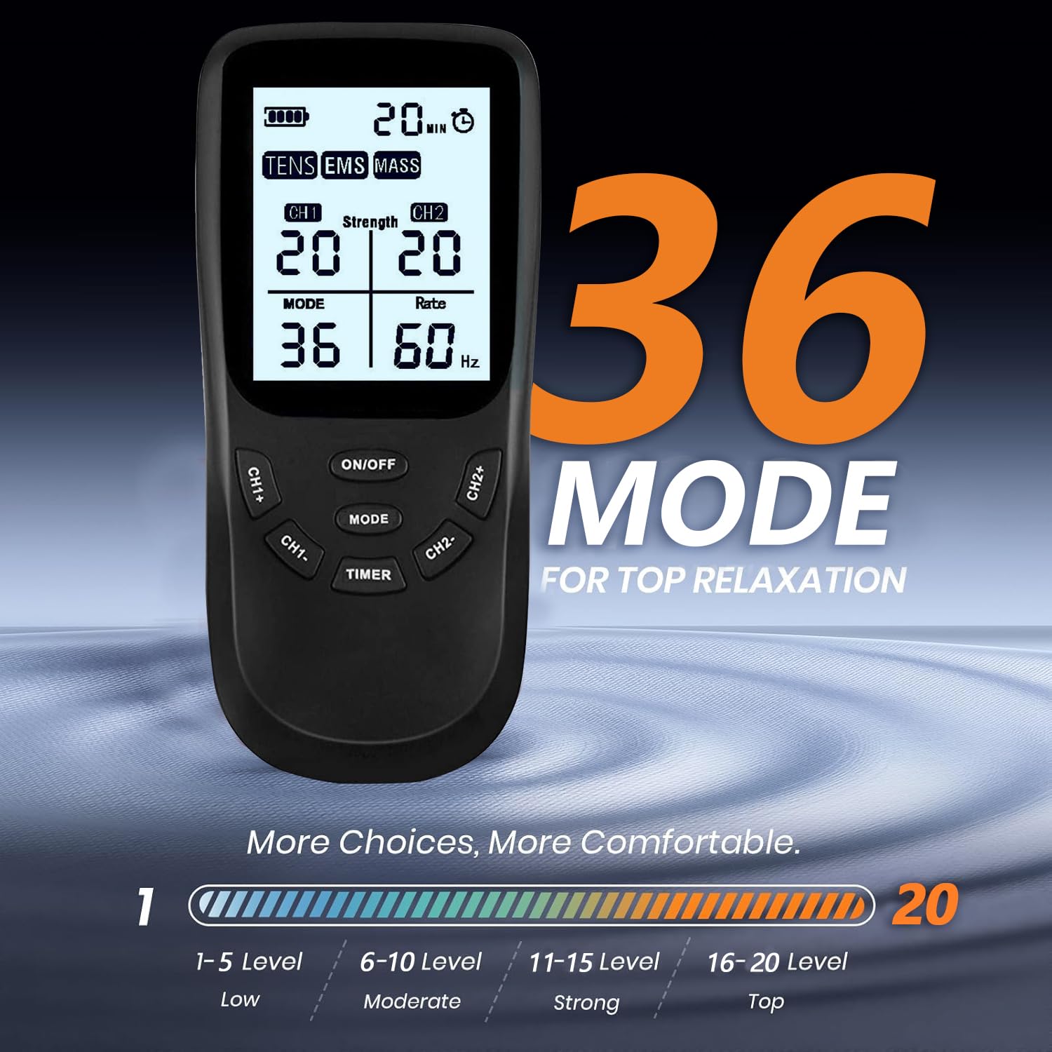 Électrostimulateur musculaire 3 en 1 :TENS/EMS/Massage, thérapie anti-douleur TENS, stimulation électrique des muscles EMS, facile à emporter,36 programmes de Massage + 8 électrodes