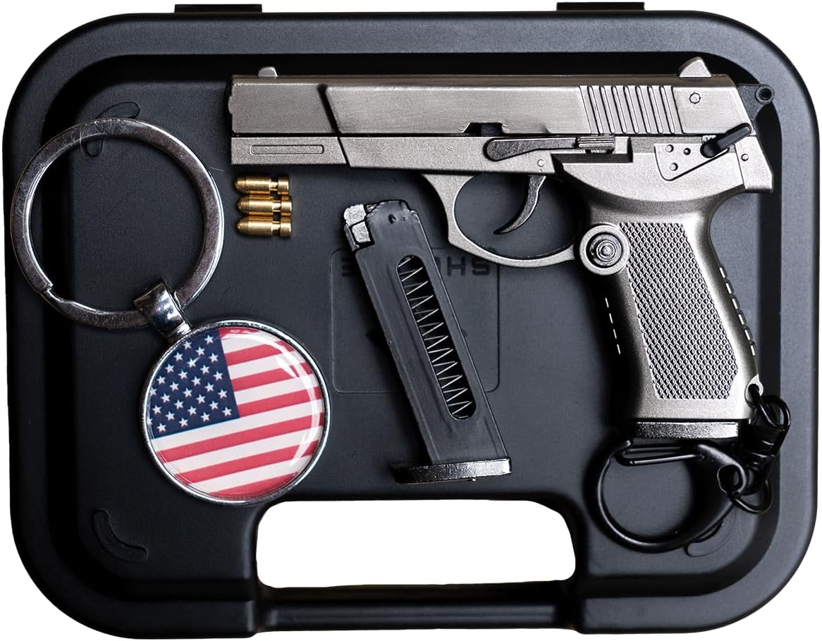 Gun Keychain + As Gift: American Flag Keychain - Mini Gun Keychain - Pistol Shape Keychain