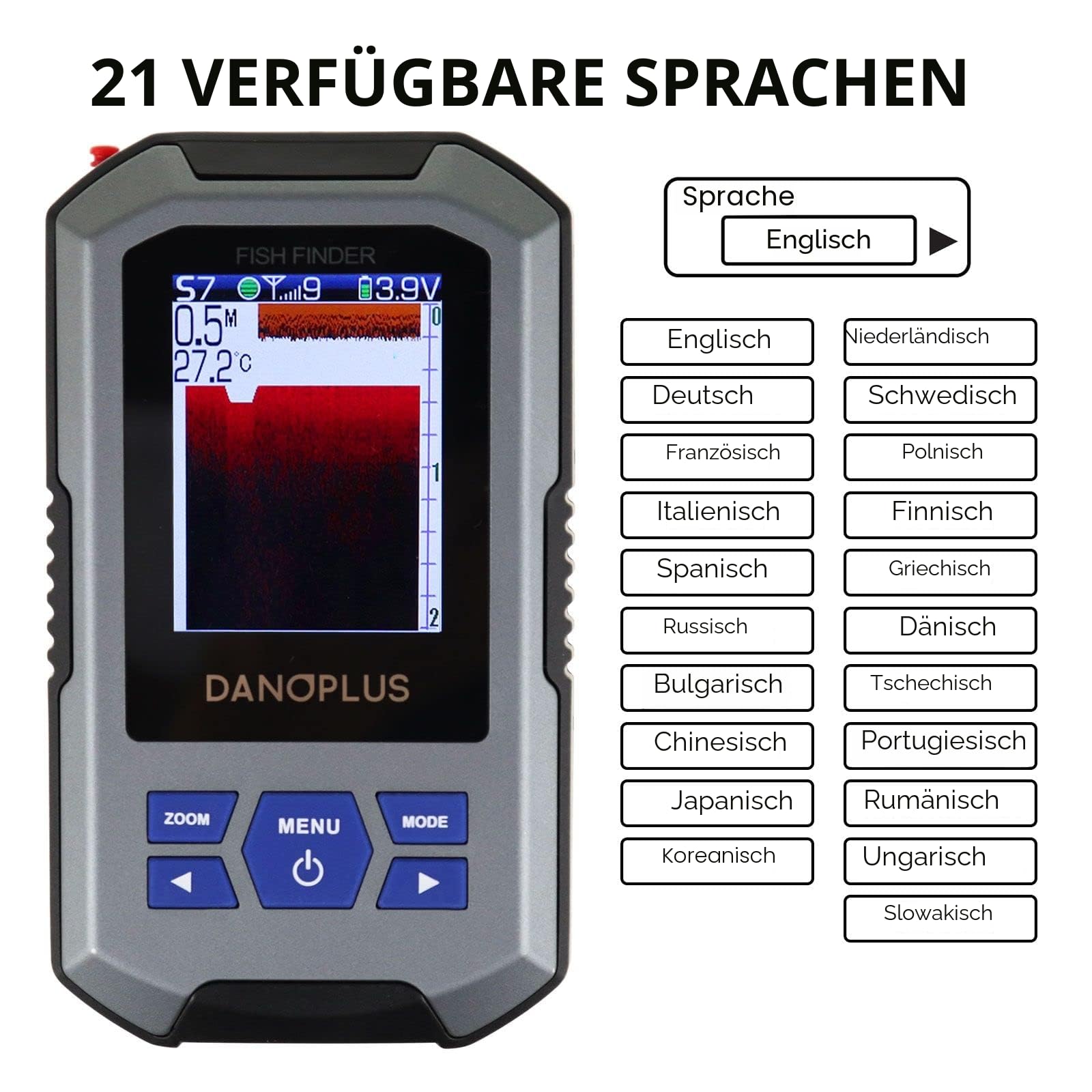 Kabelloser Fischfinder Tragbarer Fischfinder Sonar-Sensor 45 m Tiefenerkennung Wiederaufladbare Tiefenfinder Kajak Angelzubehör für Meeresangeln, Eisfischen, Bootsangeln