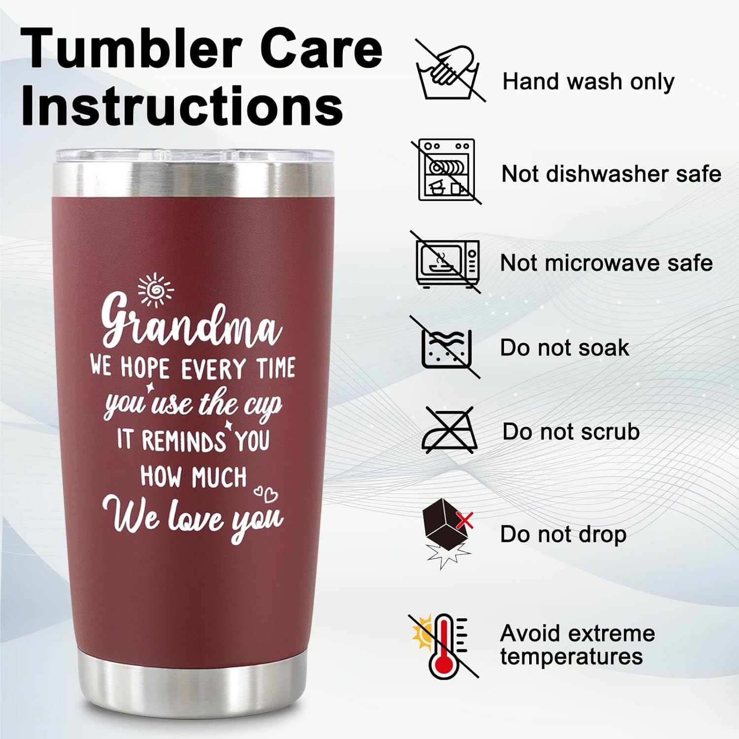 Grandma Gifts, Mothers Day Gifts for Grandma Grandmom from Grandkids, Granddaughter, Grandson, Grandchildren on Birthday, Christmas Gift Ideas for Grandmother, 20 Oz Tumbler with Straw Lids Wine Red - Image 9