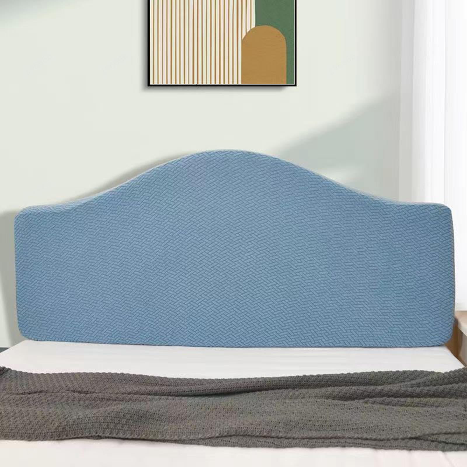 Stretch Headboards Cover/Slipcover Single/King/Double Bed Headboard Protector Grey Backrest Cover All-inclusive Curved Universal Bed Board Slip Cover Wood Leather Dust Cover ,blueC-160cm-180cm