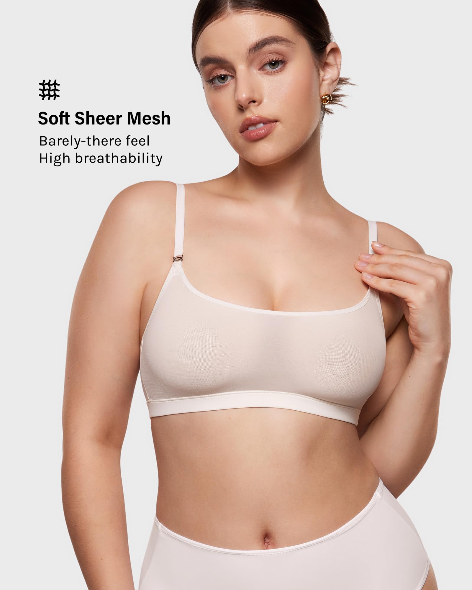 INLYRIC Women's Cosnufy Sheer Bralette - Cami Mesh Unlined No Padding See Through Wirefree Bralettes Pullover