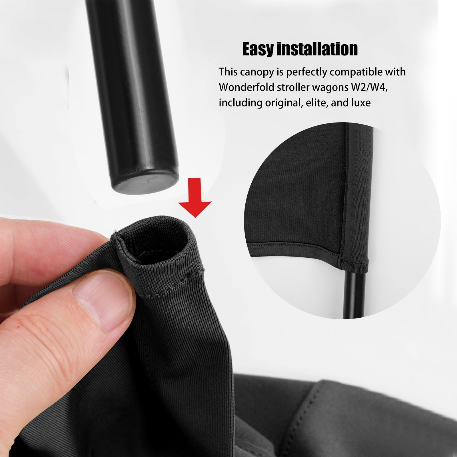 Toldo panorámico elástico compatible con vagones Wonderfold W2/W4 todos los modelos, parasol de tela UPF50+ y protección para ciclistas (negro)