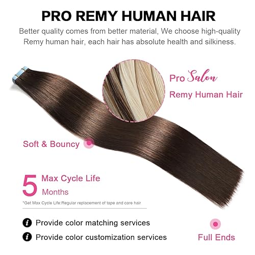 Miniatura 4 de SUYYA Extensiones de Cabello con Cinta Cabello Humano Castaño 100% Cabello Humano Real 12 pulgadas 20 piezas 40gpaquete (1.41 ozpaquete) Liso Sin