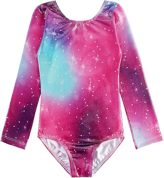 HOZIY Long Sleeve Leotards for Girls Gymnastics Kids Toddler Tumbling Outfits Floral Unicorn Galaxy Rainbow Stripe Pattern