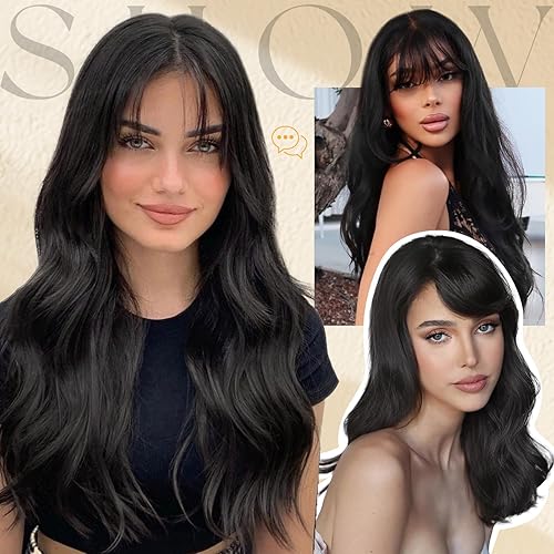 Miniatura 8 de WIGNEE Pelucas de cabello humano ondulado natural con flequillo, pelucas de cabello humano sin pegamento, pelucas de cabello humano ondulado con