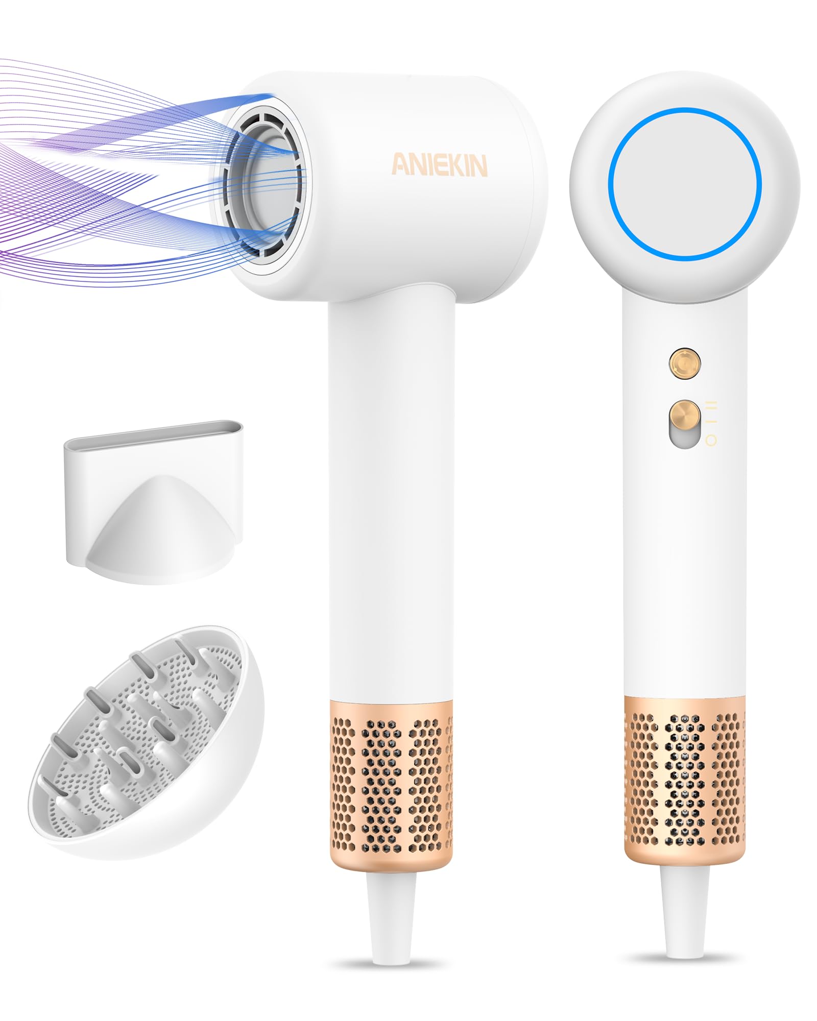 Hair Dryer High-Speed Ionic Low Noise Blow Dryer with Brushless Motor for Fast Drying Thermo-Control Quiet Compact Hair