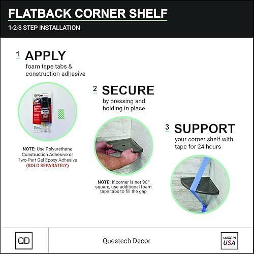 Miniatura 6 de Questech Decor - Reposapiés esquinero para ducha, montaje en la pared para paredes de ducha con azulejos, organizador de almacenamiento para