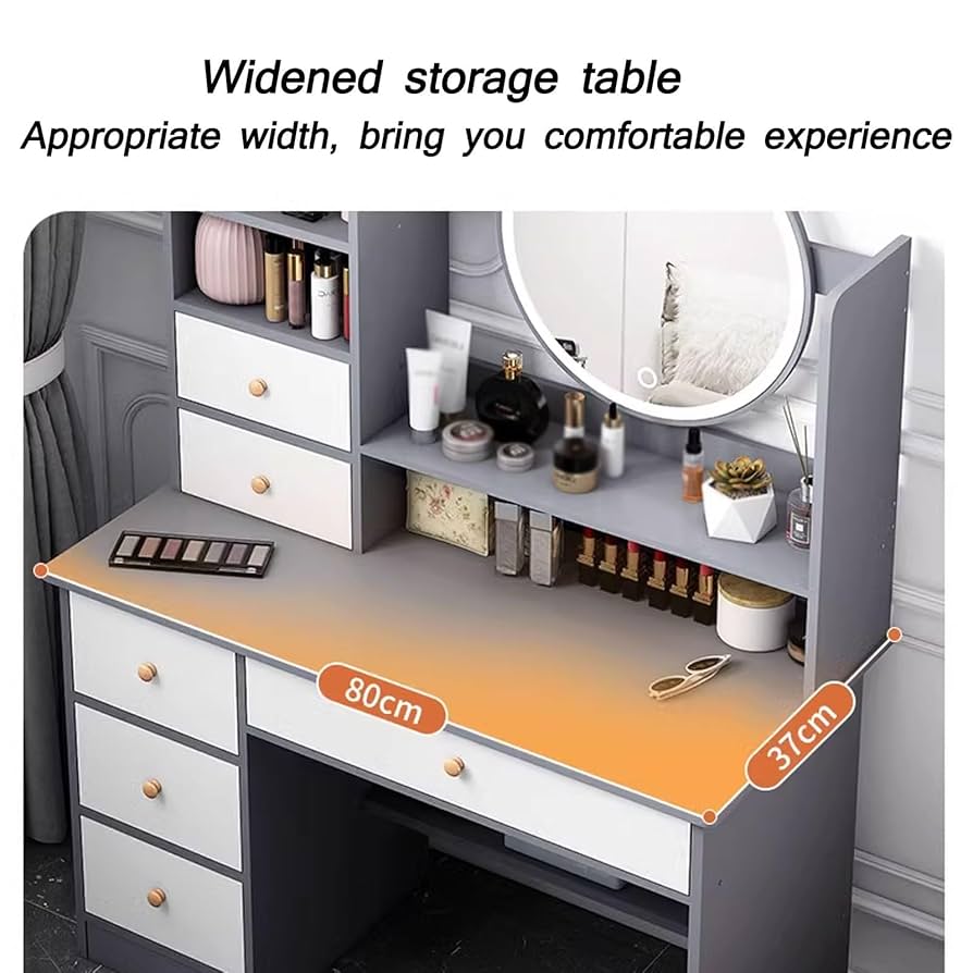 Amazon｜化粧台 ドレッサー ライト付き 白 3色LED ライト 収納