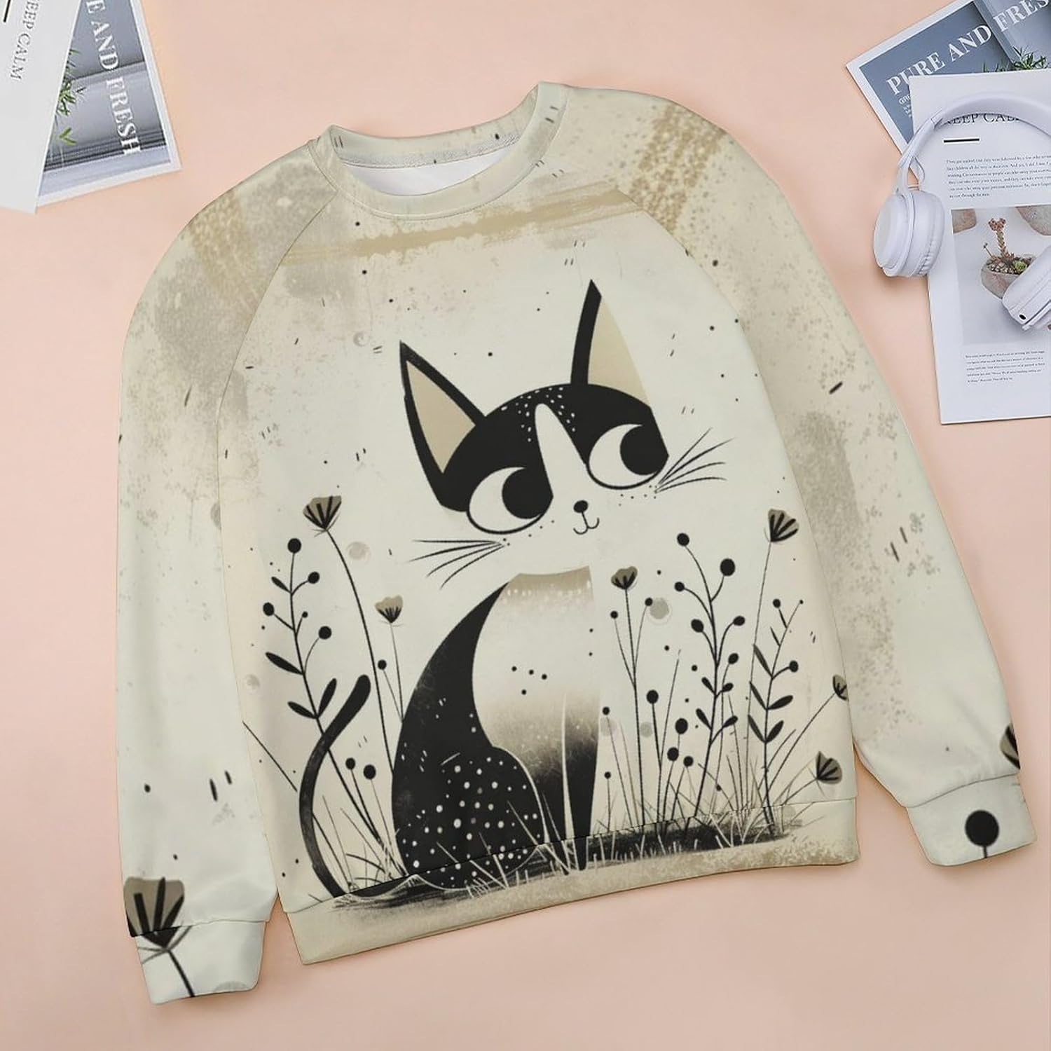 Long Sleeve Shirts for Women Cat Printed Fall Winter Dressy Holiday Casual Fashion Crewneck Tunic Tee Shirts - Image 3