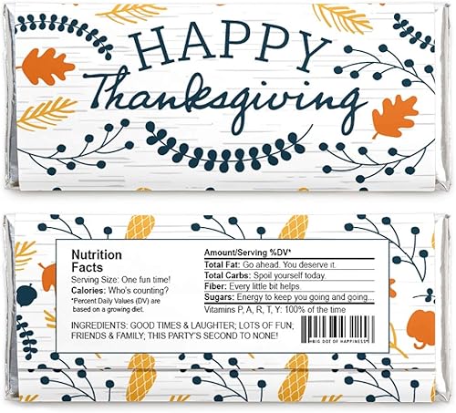 Miniatura 3 de Big Dot of Happiness Happy Thanksgiving - Envoltura de barra de caramelo, recuerdos de fiesta de cosecha de otoño, juego de 24