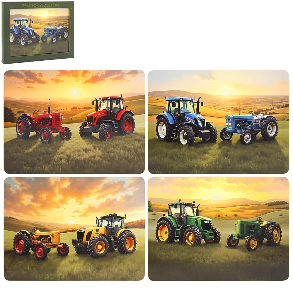 Placemats Set of 4 Cork Backed  Tractors Vintage Vehicle Design Farmhouse Style