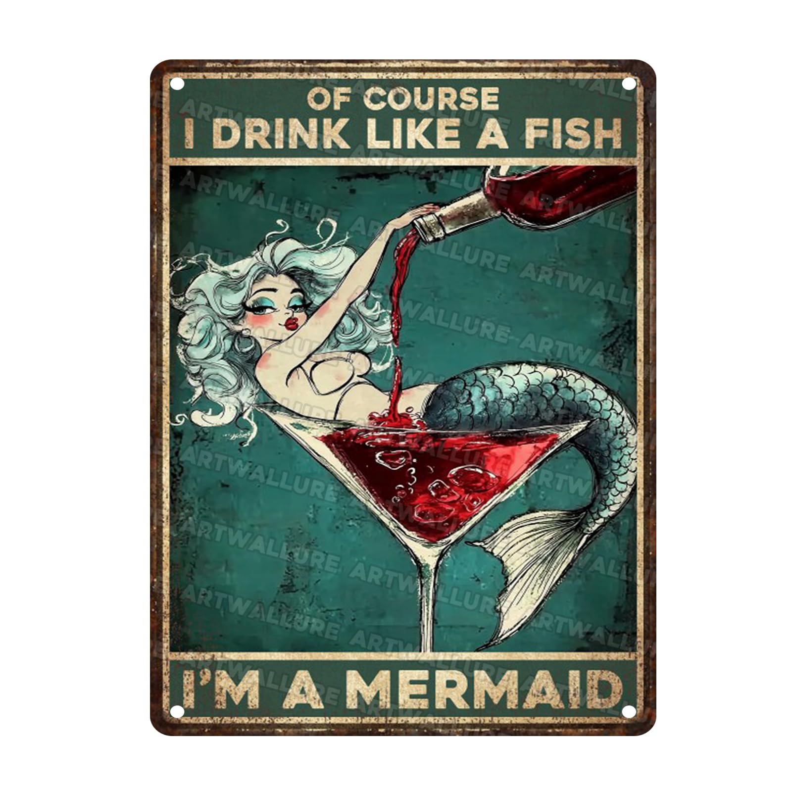 Mermaid Decor Tin Sign Of Course I Drink Like A Fish Im A Mermaid Metal Wall Art for Shower & Beach House 12x16 Inch