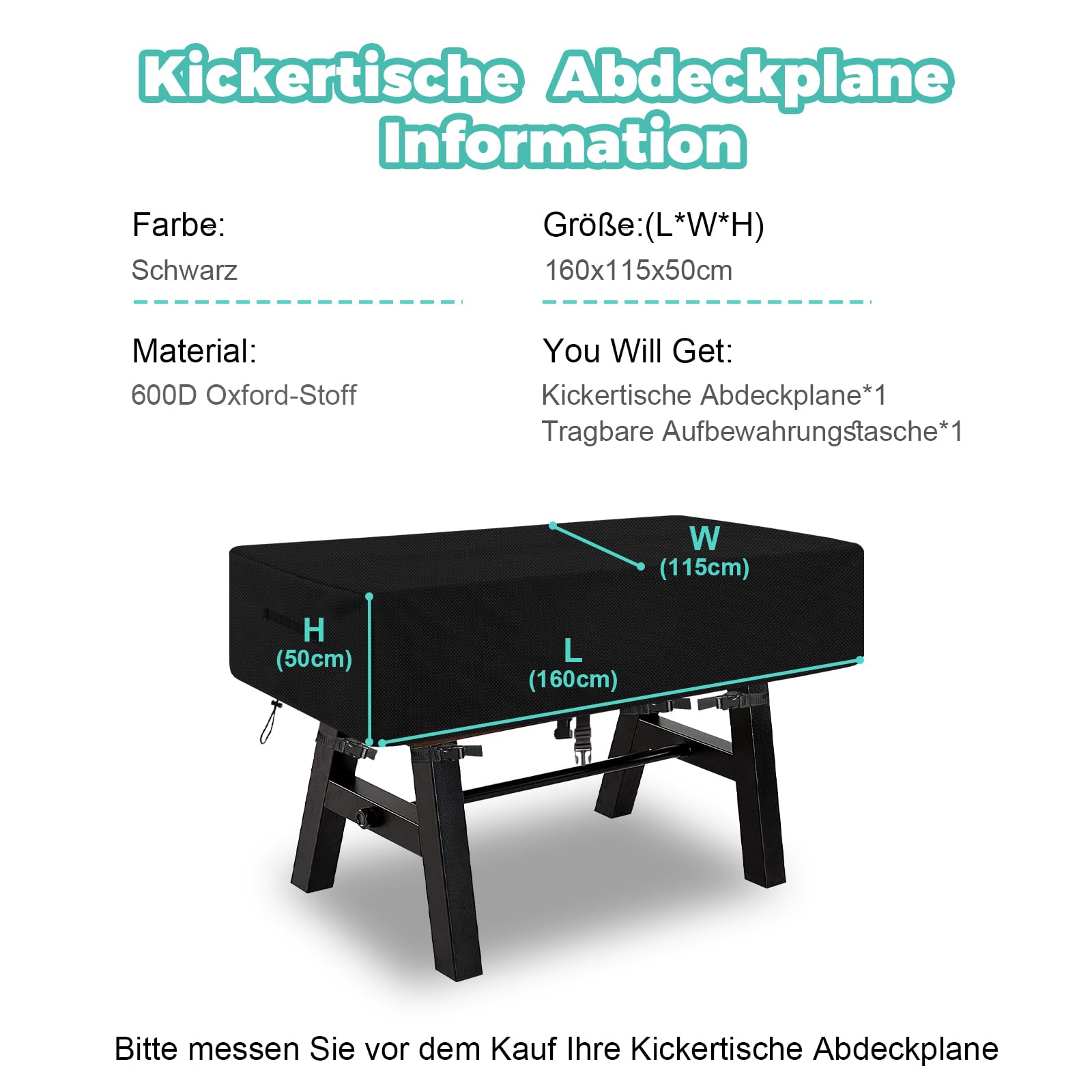 Copertura Per Calcio Balilla Da Esterno - Tessuto Oxford 600D Impermeabile - Anti-UV E Resistente - 160x115x50 Cm Con Custodia
