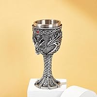 Vista 2 de Cáliz de Dragón Plateado, Cáliz Medieval de Acero Inoxidable Dungeons and Dragons. Regalo Coleccionable de Dragón