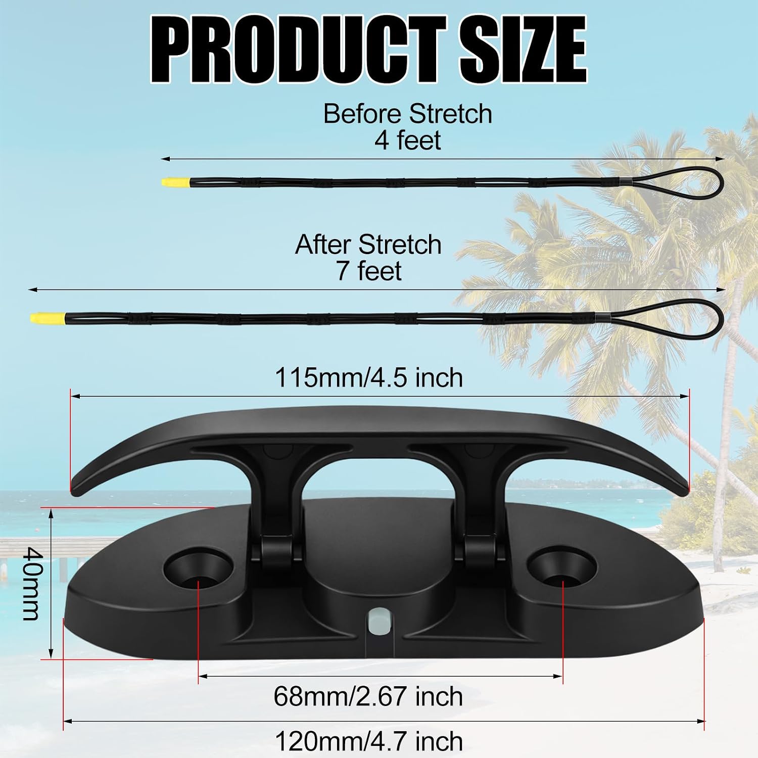 BBTO 4 Pcs Adjustable Bungee Dock Line Mooring Rope with 7 Loop Design Boat Folding Cleat, Flip-up Dock Cleats Adjustable Marine Rope for Kayak Yacht Pontoon Boat