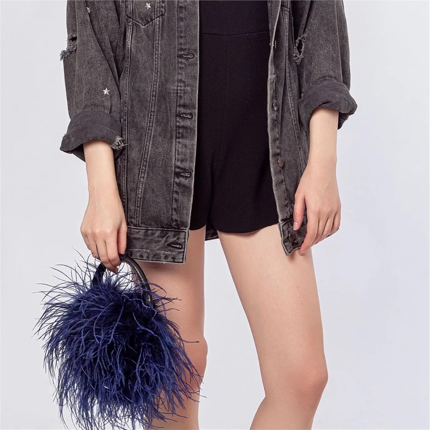 Feather Mini Handbag Furry Women Change Purse For Party for Autumn and Winter(WHITE)