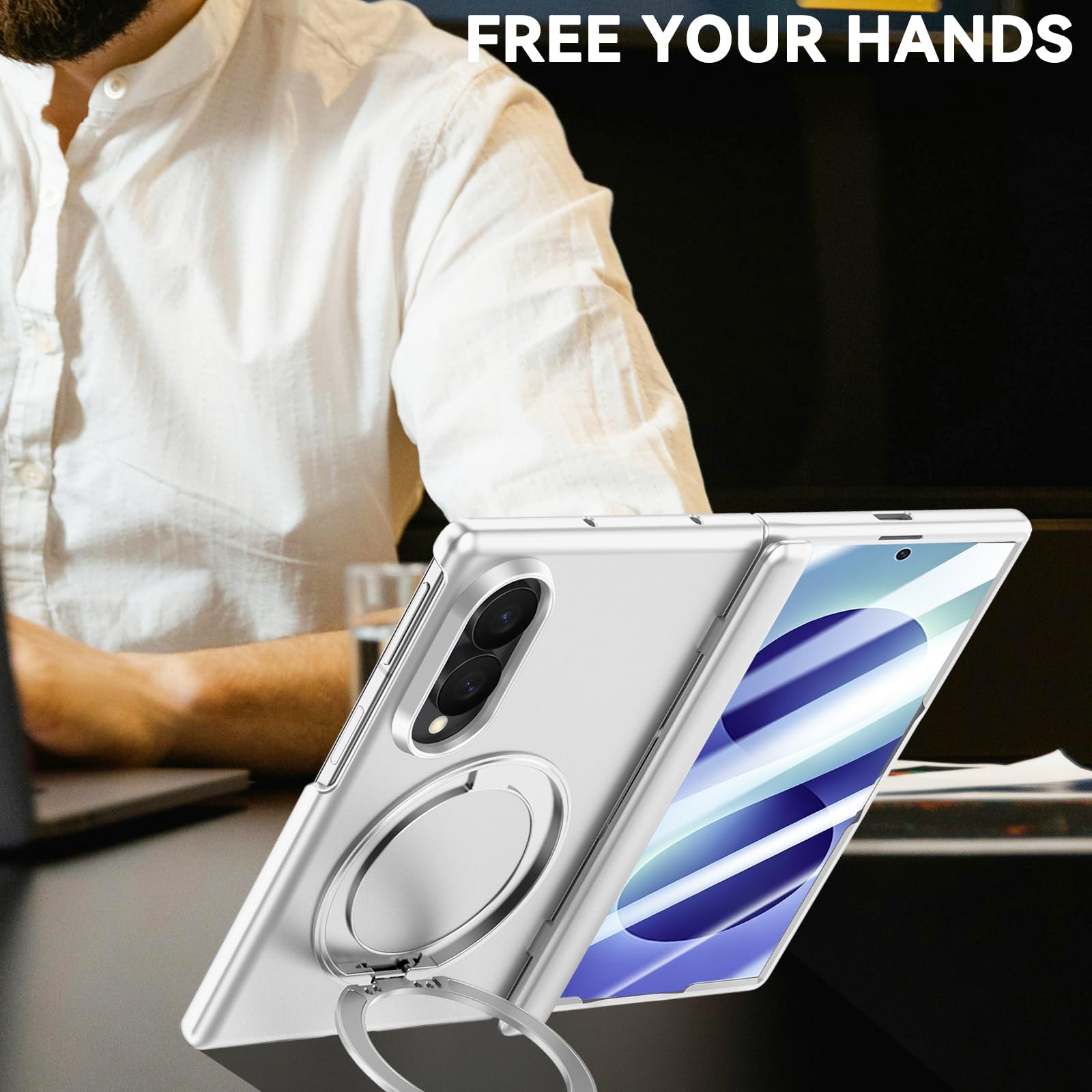 Funda para Samsung Galaxy Z Fold 8 (ancha) con soporte de anillo magnético, [compatible con Magsafe] Protector de pantalla integrado, cobertura completa, bisagra, protección para teléfono Z