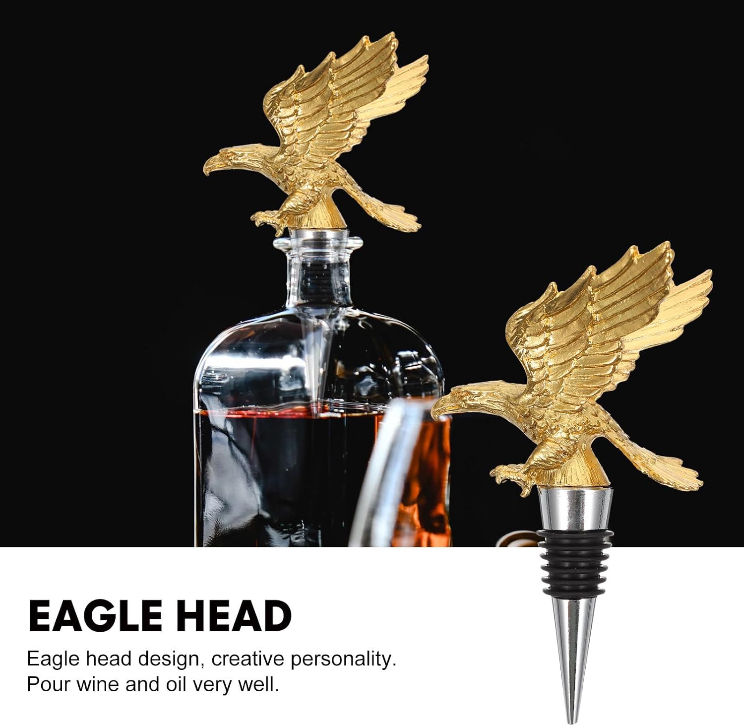 Decorative Eagle Head Wine Bottle Stopper, Golden Metal Sealing Plug for Wine Supply, Reusable Beverage Stopper for Parties and Home Bar Use