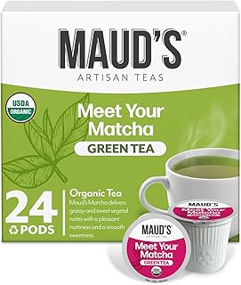 Maud's Organic Matcha Green Tea Pods, 24 ct, Recyclable Single Serve Tea Pods – 100% Gourmet Blended Tea Leaves, Compatible with Keurig K Cups Maker