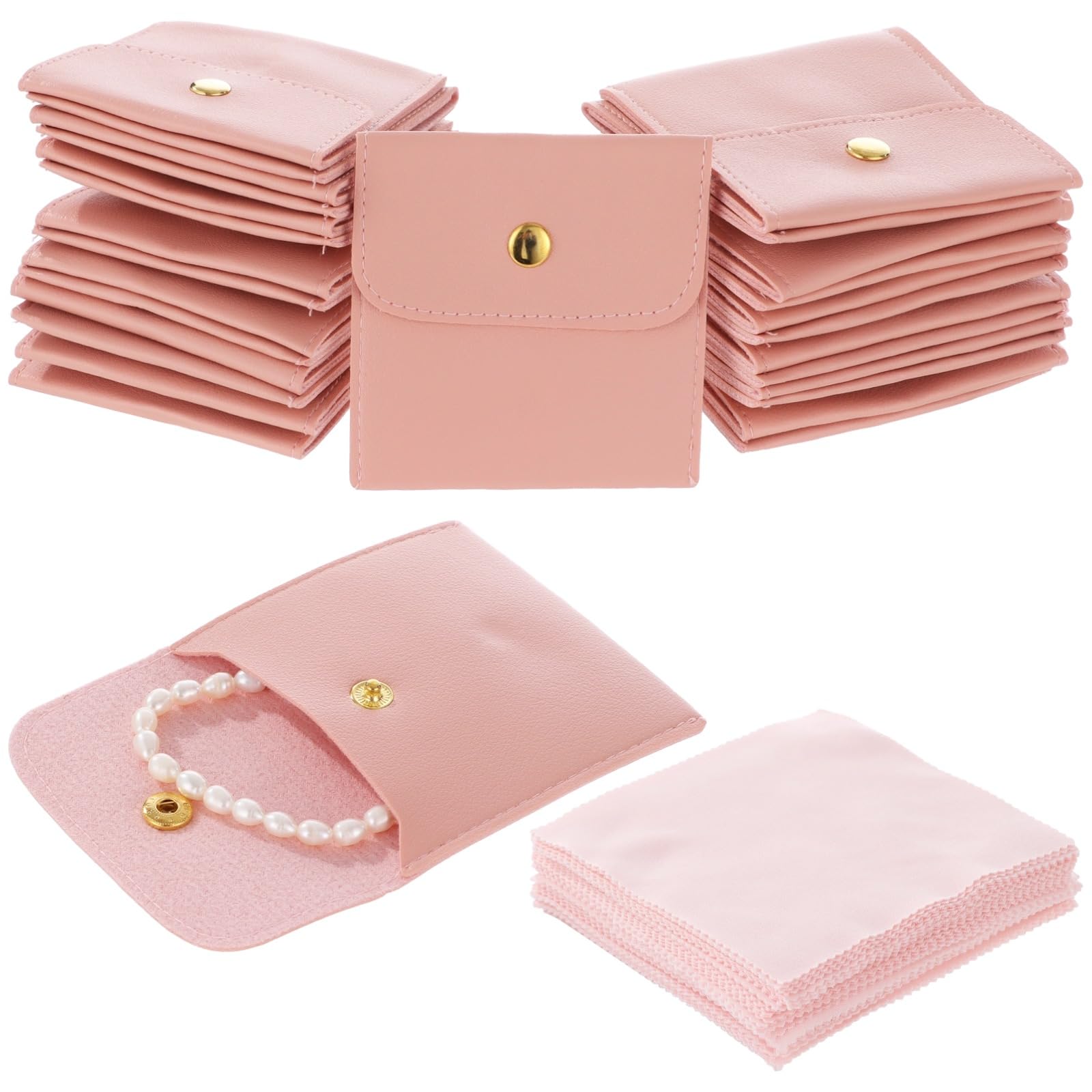 DORMIYA 120 Pcs Jewelry Pouches Set, Includes 120 PU Leather Packaging Bags and 120 Cleaning Cloths, Jewelry Organizer Pouches with Snap Buttons,