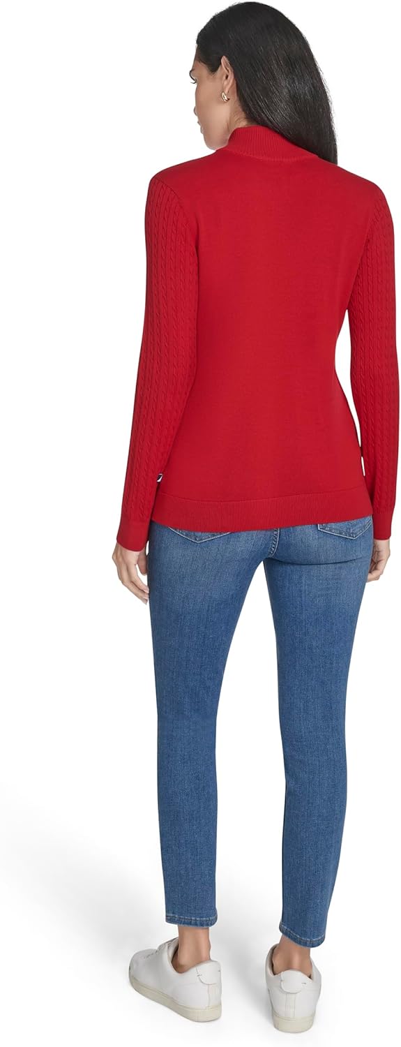 Nautica Womens 1/4 Zip Mockneck Cable Sweater - Image 4