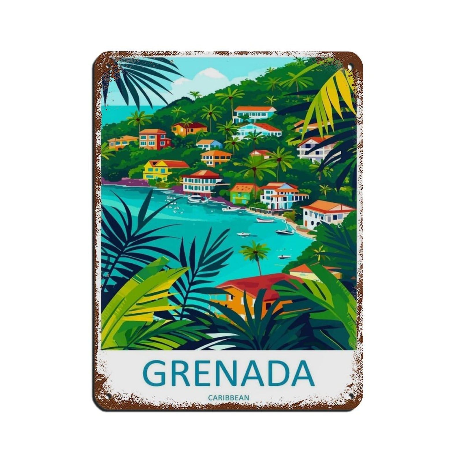 Grenada Travel Art Caribbean Travel (22) Retro Poster Metal Tin Sign Chic Art Retro Iron Painting Bar People Cave Cafe Family Garage Poster Wall Decoration 12x16inch(30x40cm)