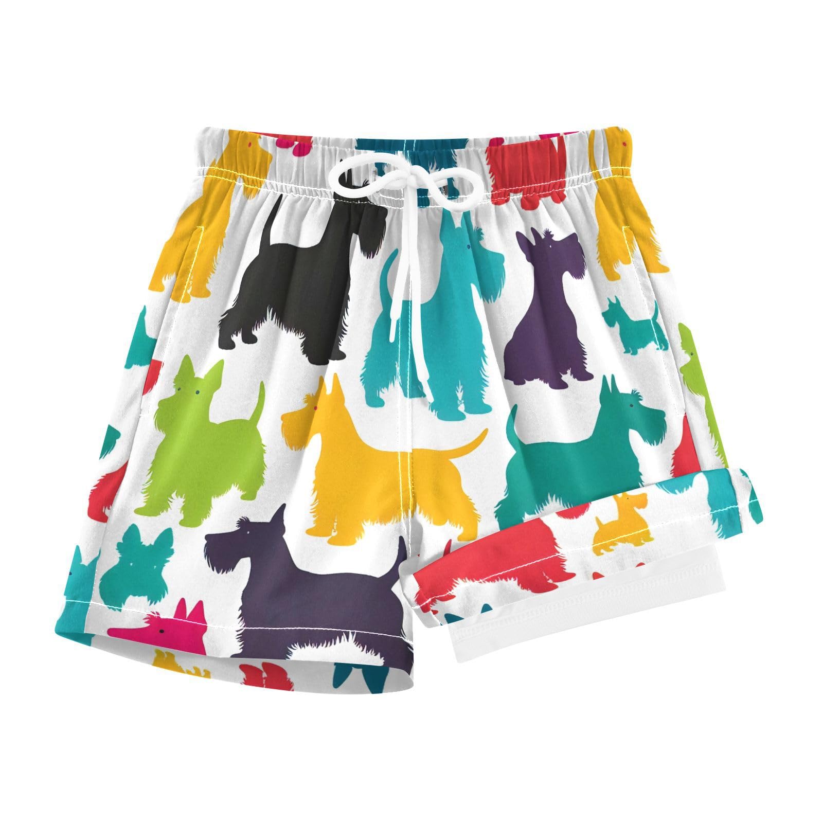 YANENDIE Boy Swim Trunks with Compression Liner Color Dogs Cartoon Boys Swim Shorts Quick Dry Beach Shorts
