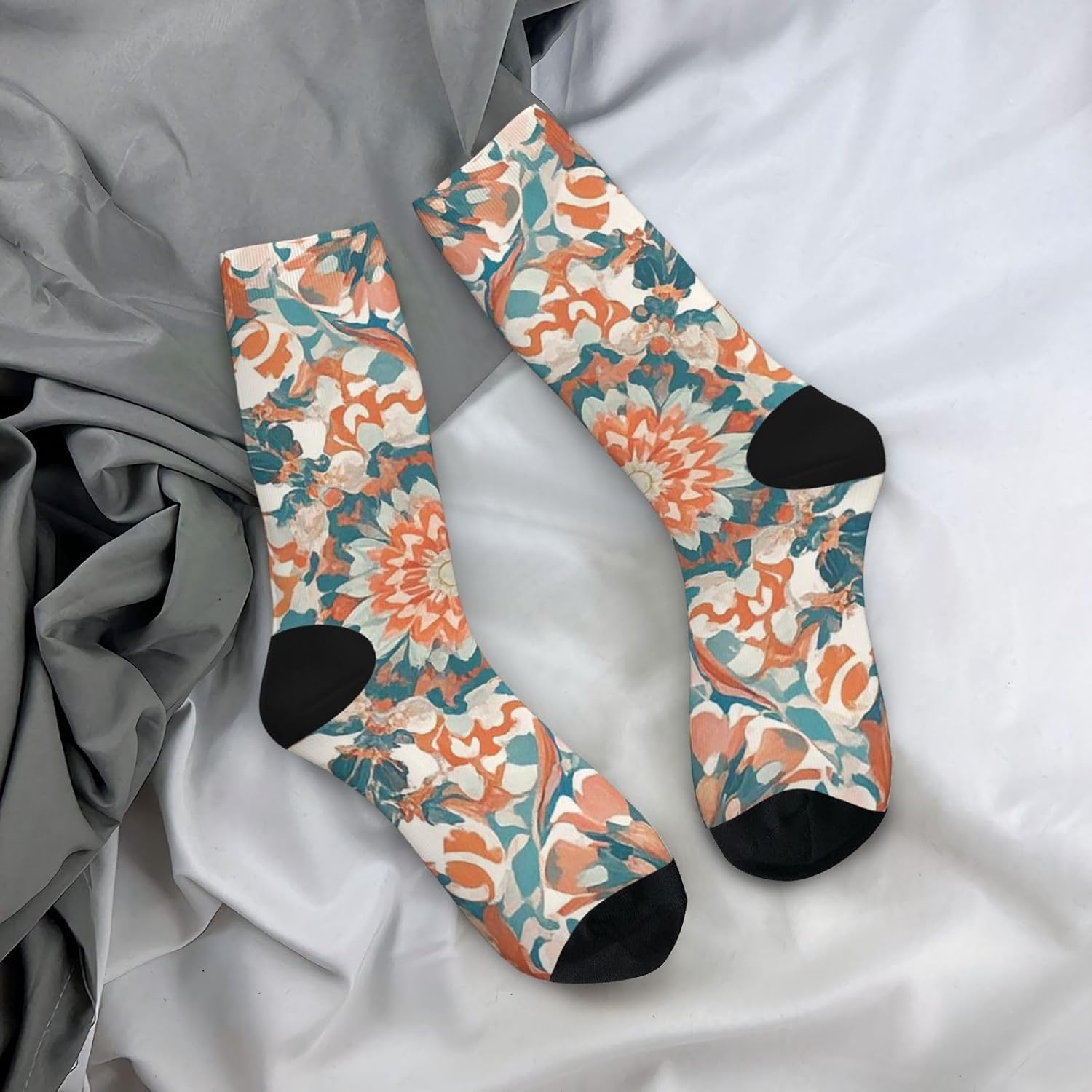 Socks for Women Men Warm Breathable Boot Socks Coral coloured patterns Calf Socks Crew Sock for Hiking