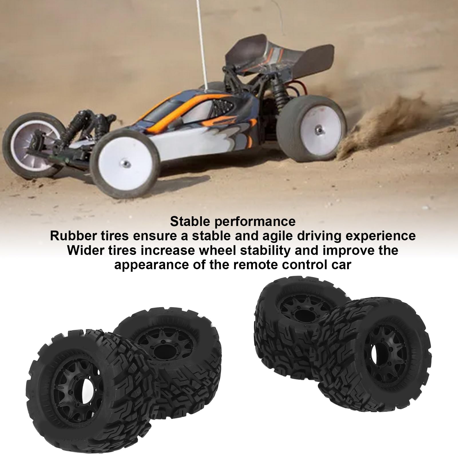 VGEBY Juego de Neumáticos de Goma RC, 4 Piezas Neumáticos de Goma RC Reemplazo Profesional Resistencia Al Desgaste Engrosado Ruedas de Cubo de Coche RC Juegos de Neumáticos y Ruedas