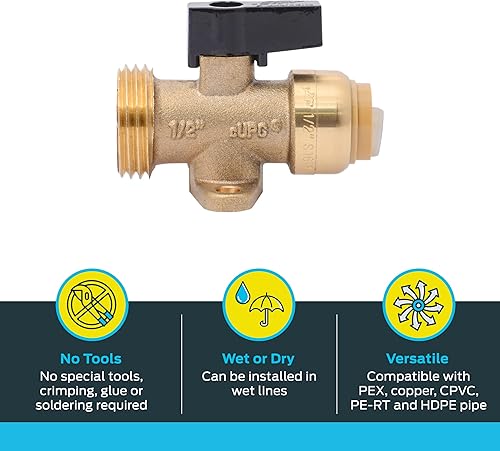 Miniatura 10 de SharkBite Válvula de ángulo de lavadora MHT de 12 pulgadas x 34 pulgadas, empuje para conectar el accesorio de fontanería de latón, tubo PEX, cobre,