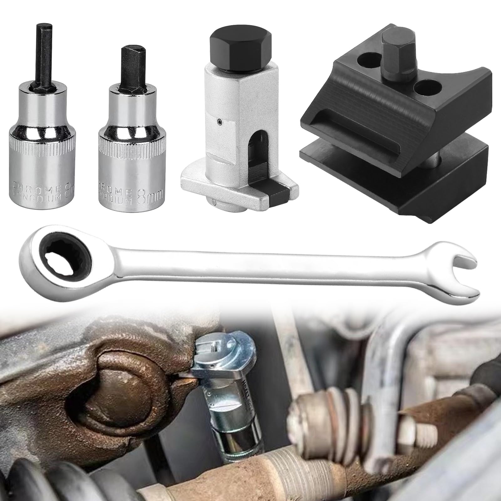 Set 4 Utensili Smontaggio Cuscinetti Ruota E Mozzo, Divaricatore per Montanti E Alloggiamenti con Chiave E Guanti Compatibile con La Maggior Parte dei Veicoli