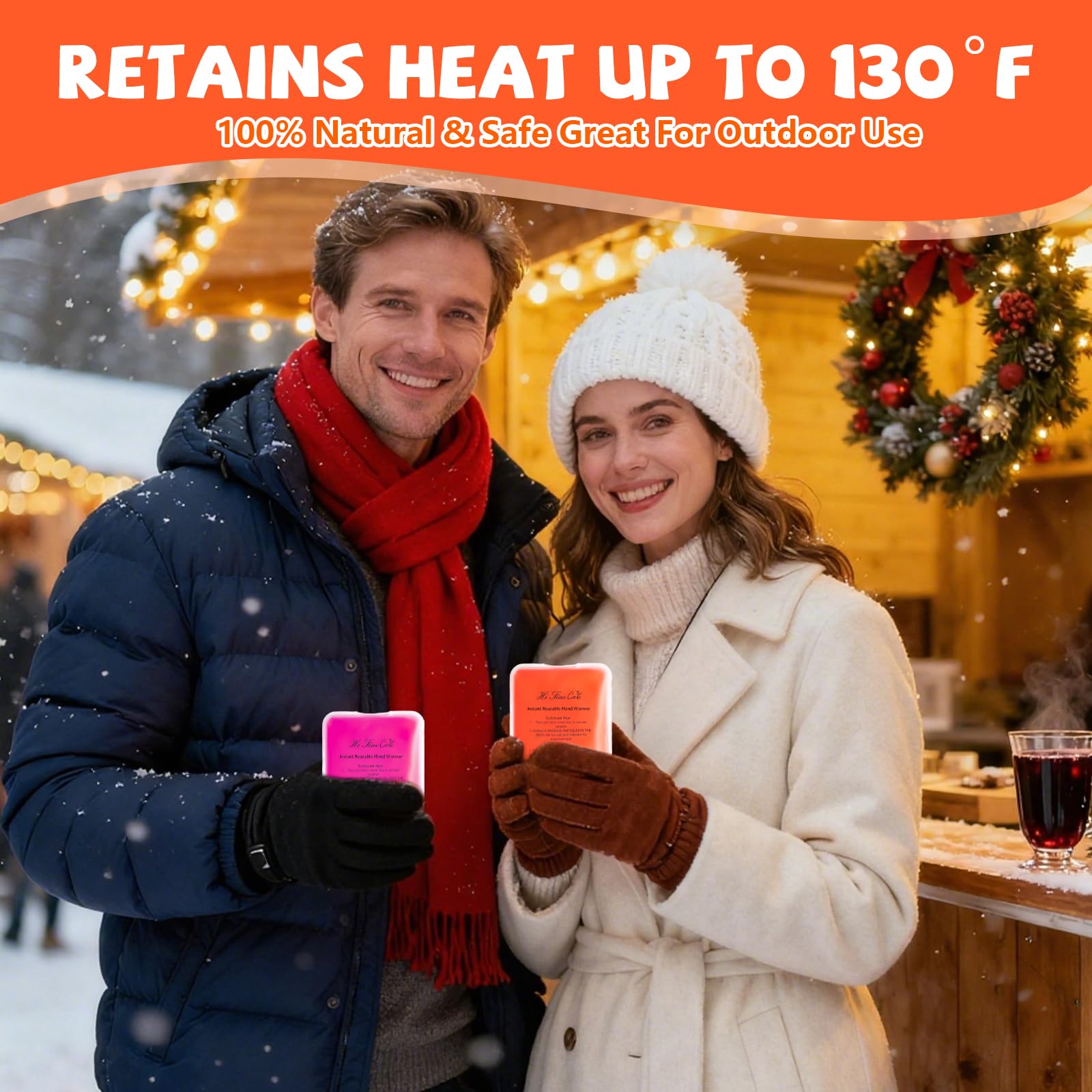 Lot de 4 chauffe-mains réutilisables Click-to-Heat : chauffe-mains rectangulaires givrés, portables pour l'hiver et les sports de plein air