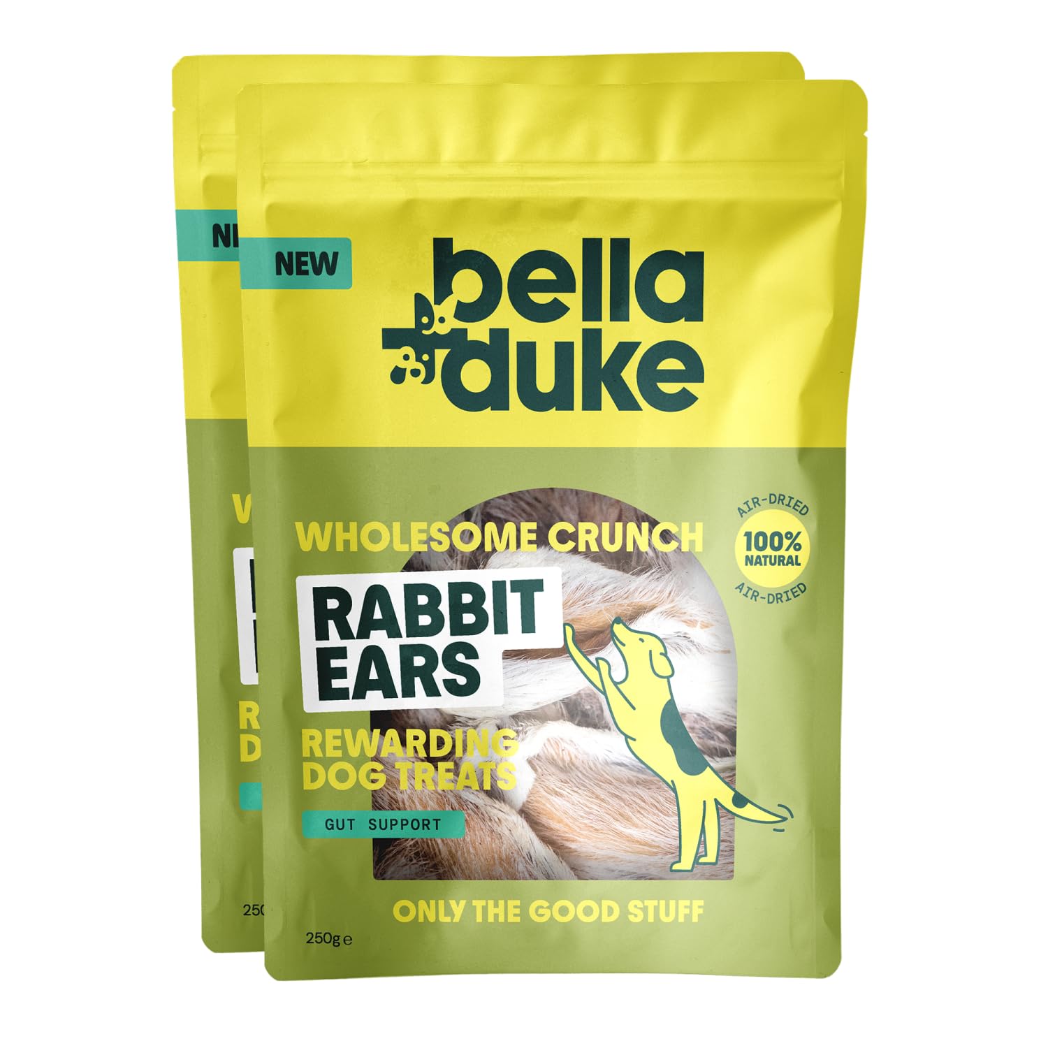 Bella+Duke Rabbit Ears for Dogs 2 Pack - Crunchy and Satisfying Chews to Support Digestion - Grain-Free, High Protein and Hypoallergenic - 100% Natural Alternative to Processed Treats