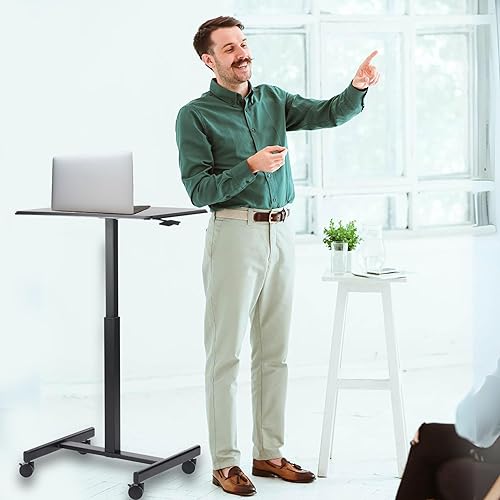 Miniatura 7 de Escritorio móvil de pie para laptop, mesa para colocar sobre la cama, escritorio de altura ajustable, escritorio pequeño con ruedas, podio para