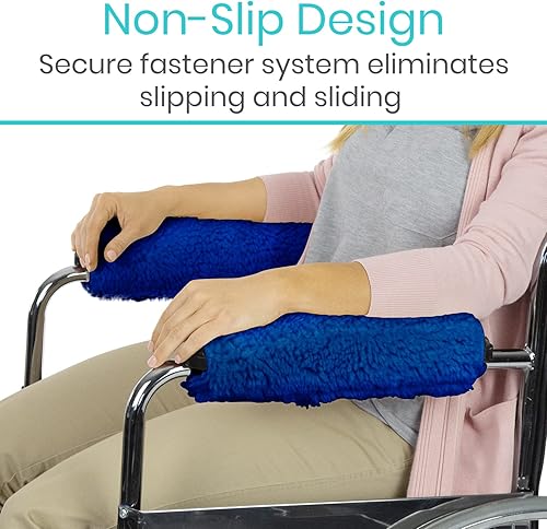 Vista 45 de Vive Fundas para reposabrazos de silla de ruedas (par) – Accesorios de piel de oveja de espuma viscoelástica para transporte eléctrico para sillas