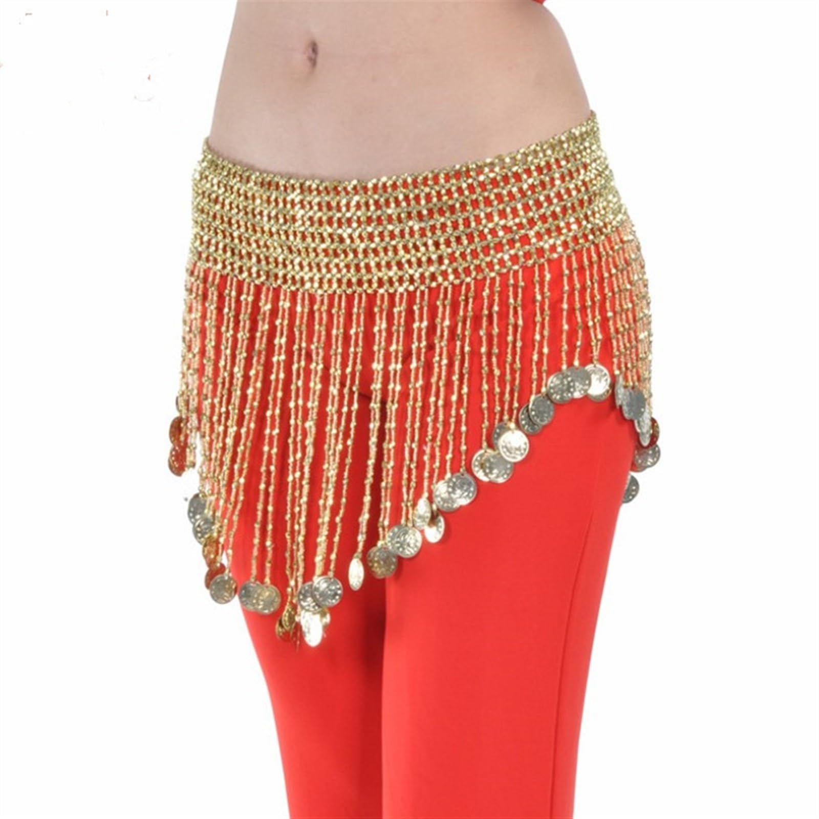 Red Beaded Belly Dancer Belt Red belly dance belt with silver coins main image 2