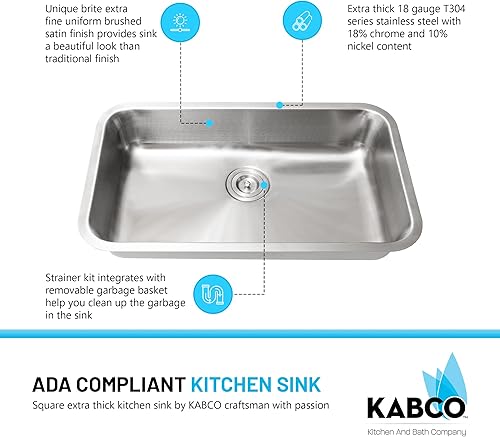 Miniatura 2 de KABCO Fregadero de cocina de acero inoxidable de 30 pulgadas compatible con la ADA, con colador de fregadero, cesta de basura extraíble y rejilla de