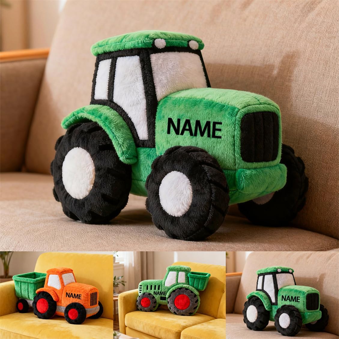 Almohada Decorativa de Tractor Personalizada con Nombre