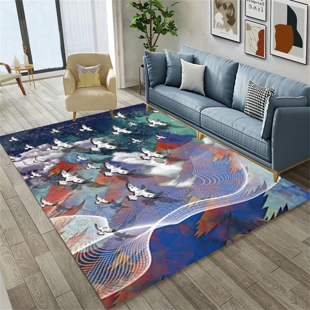 Tapis décoratif de chambre d'adolescent bleu abstrait 170x240