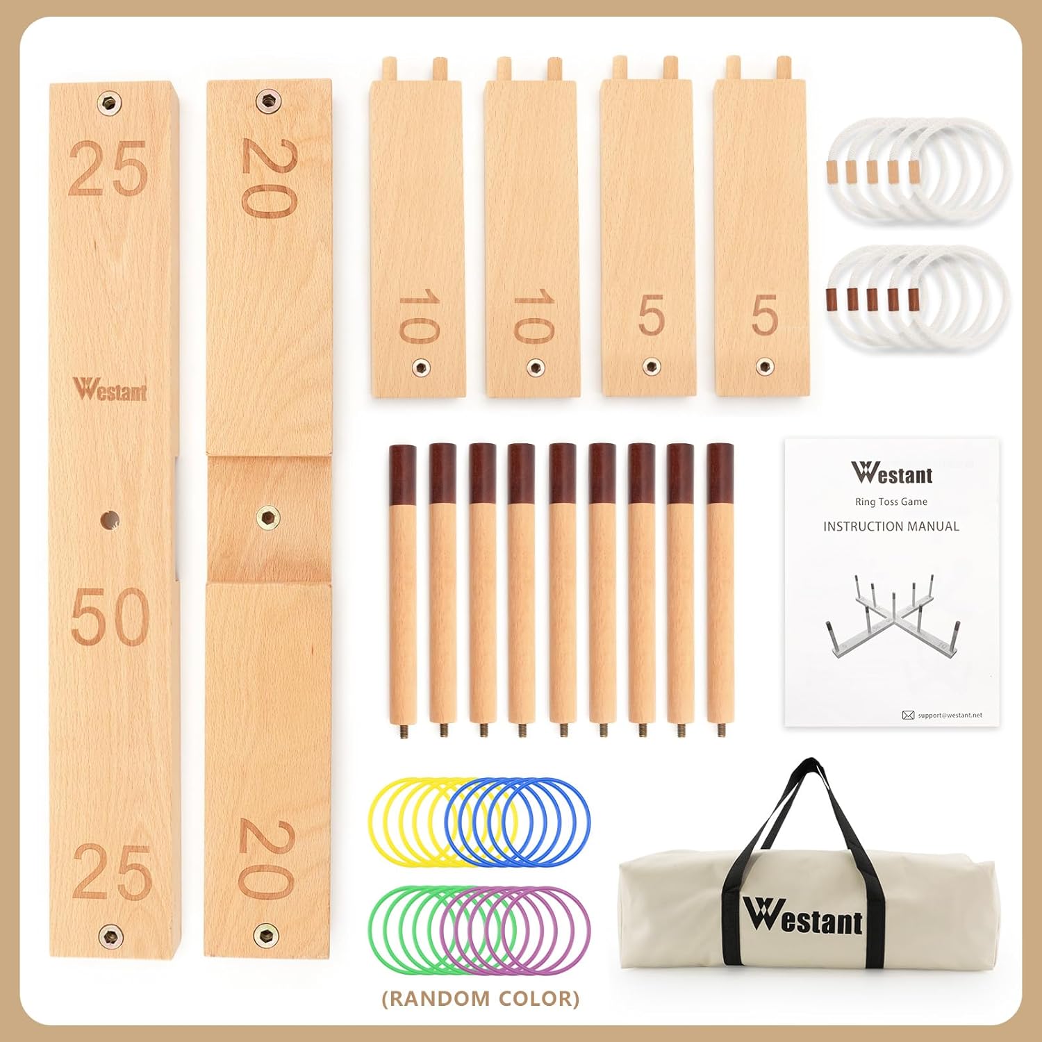 Ring Toss Game Outdoor - 33" Extra Large Outdoor Games for Adults and Family, Beechwood Giant Backyard Games, Ring Toss Game for Adults and Kids with 30 Rings & Carrying Bag