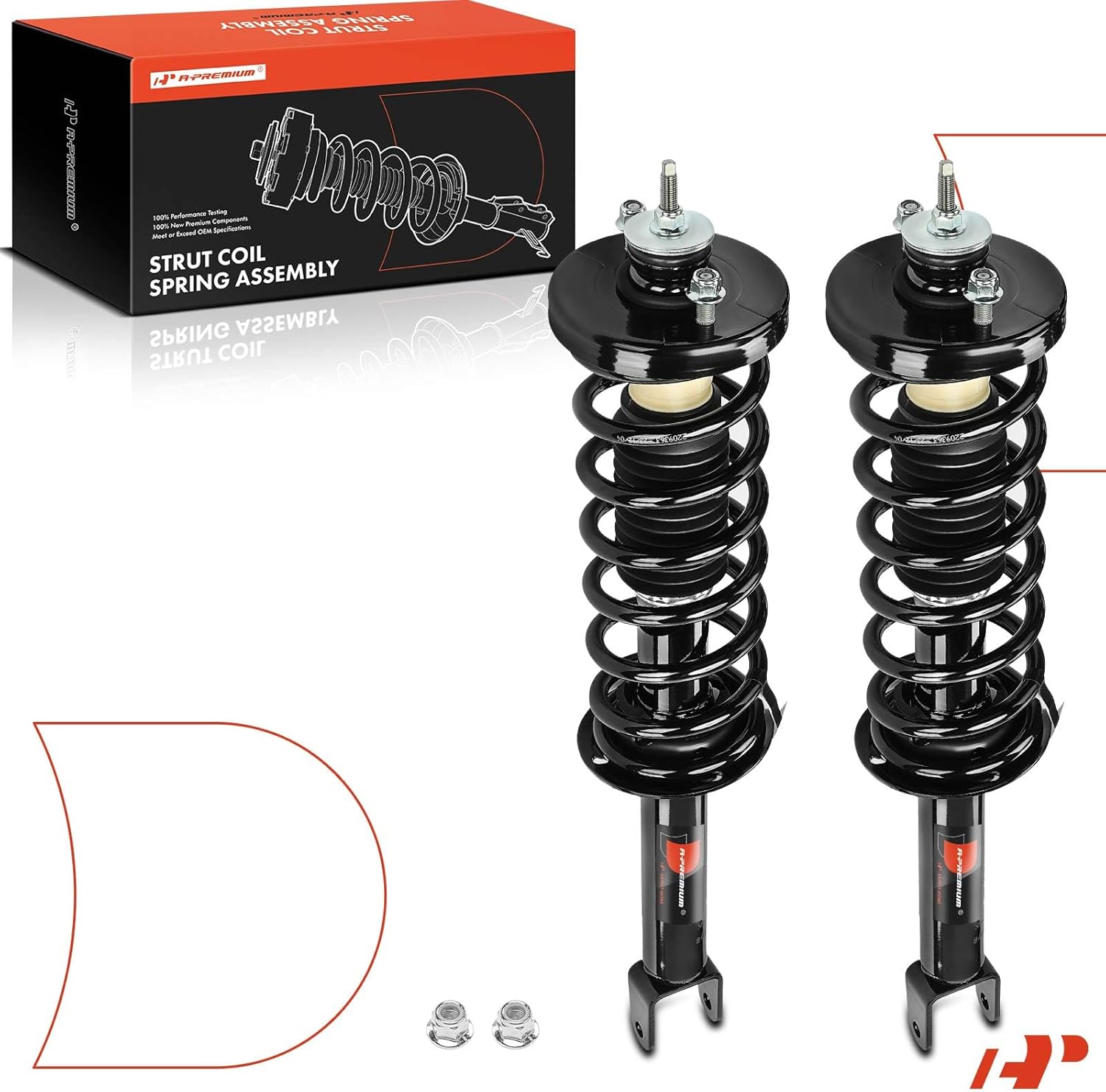 A-Premium Rear Pair (2) Complete Strut and Coil Spring Assembly Compatible with Honda Accord 2013 2014 2015, Driver and Passenger Side