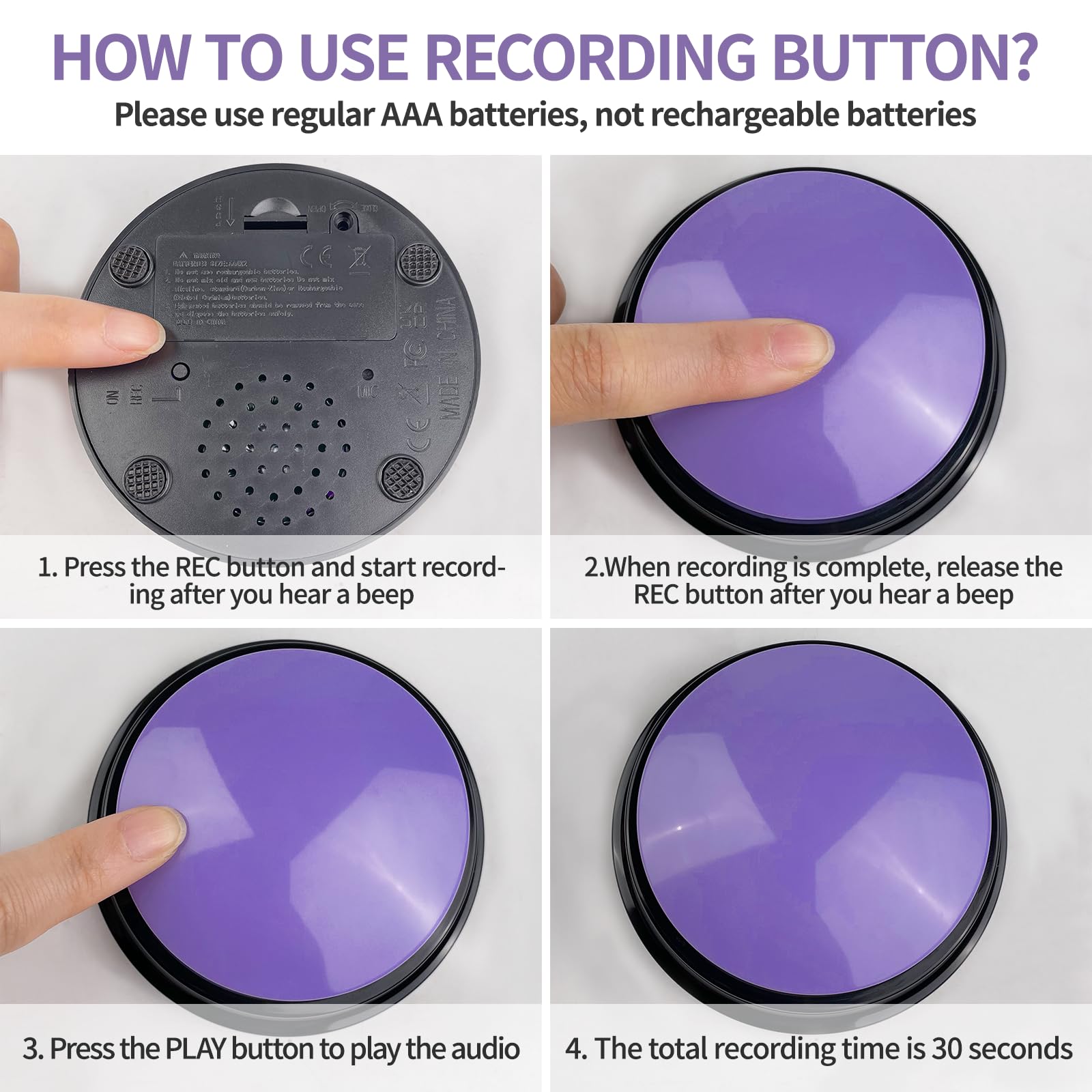 Bouton Parlant D'entraînement, Lot de 4 Buzzer Enregistrable, Boutons de Communication pour Chien avec Enregistrement de 30 Secondes, pour lEntraînement au Animaux Communication Enregistrée