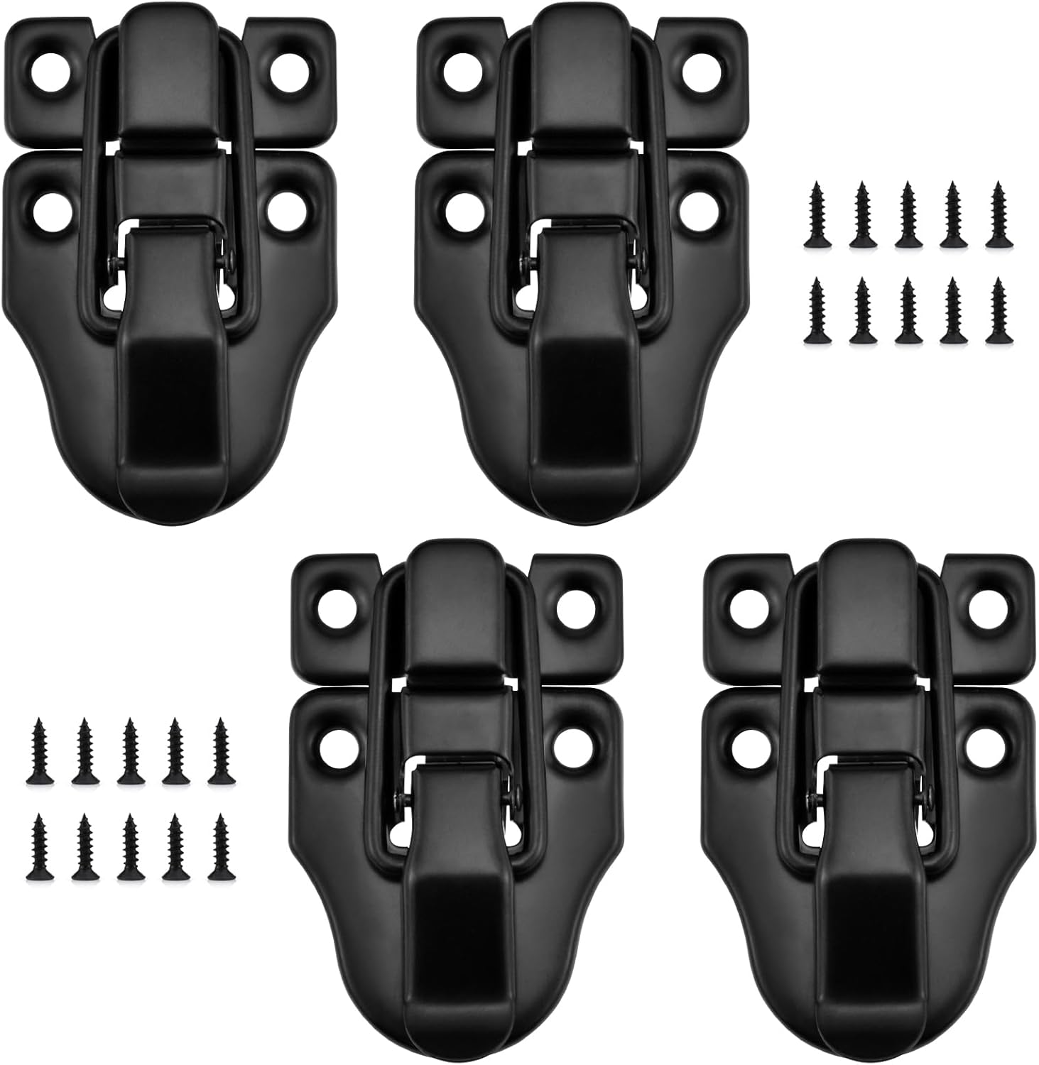 Toggle Hasp Latches Hardware with Hardening Screws, 4 Pack Black Classical Duckbilled Tool Box Buckle Latch Locks Replacement for Cabinet, Guitar Case, Chest, Jewelry Box, Ordinary Wooden Box